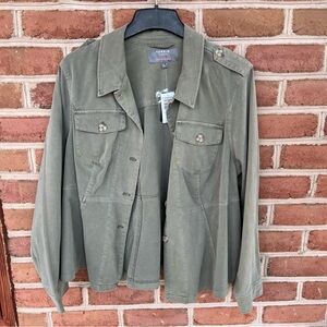 Light olive peplum, utility jacket, cotton spandex blend -torrid 3X
